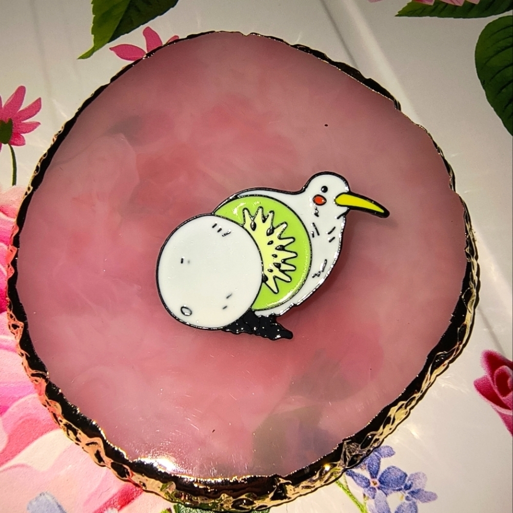 Pink and Gold Bird Kiwi Funny Black Women's Enamel Pin Jewelry
